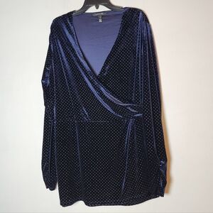 Long Tall Sally Blue Velvet Embellished Long Sleeve Surplice Faux Wrap Top XL